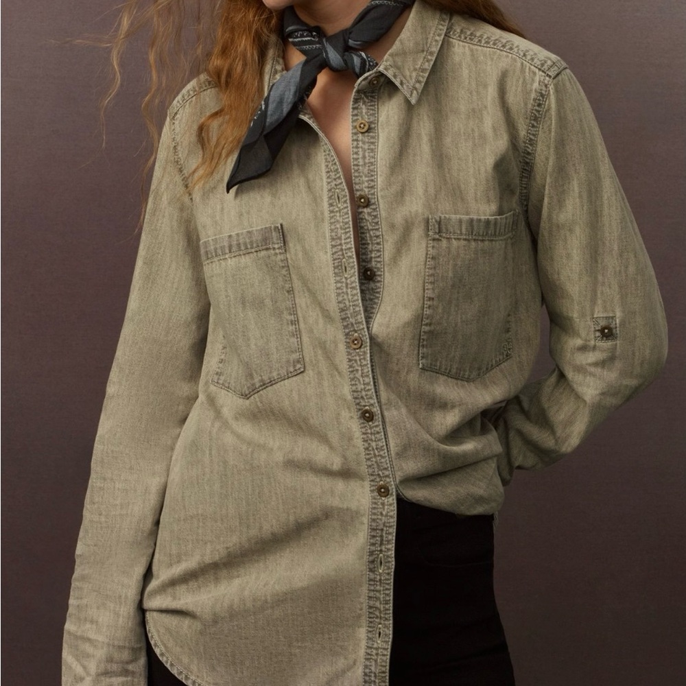 Pilcro long sleeve denim button down shirt